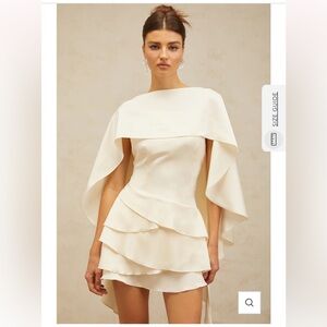 Miss Rosier Lyna White Satin Ruffled mine dress with Shawl Panel Detail